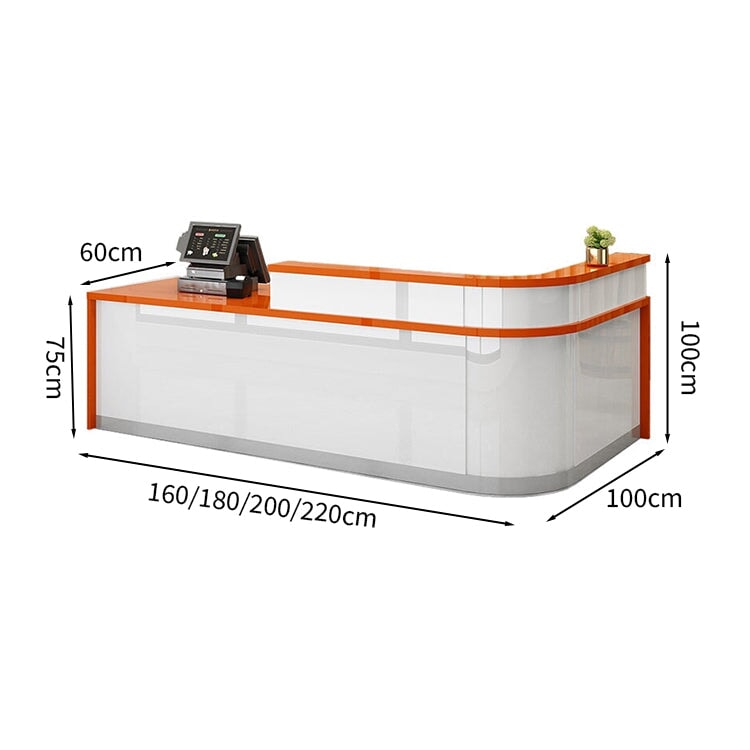 Reception counter, high counter, stone finish, cylinder lock, with drawer, with keyboard tray, R finish, white, customizable RD-A56 