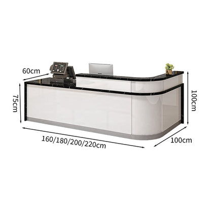 Reception counter, high counter, stone finish, cylinder lock, with drawer, with keyboard tray, R finish, white, customizable, JDT-M-139 