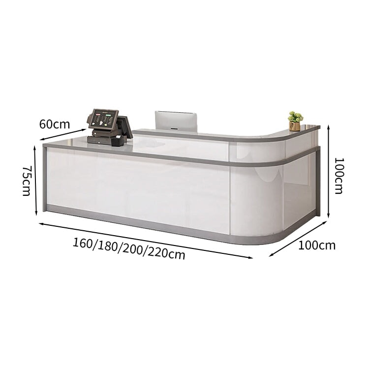 Reception counter, high counter, stone finish, cylinder lock, with drawer, with keyboard tray, R finish, white, customizable, JDT-M-139 