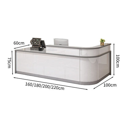 Reception counter, high counter, stone finish, cylinder lock, with drawer, with keyboard tray, R finish, white, customizable, JDT-M-139 