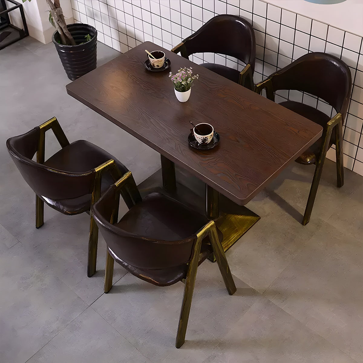 カフェテーブルセット　レストラン　オイルレザー生地　人工レザー　円型テーブル　1人掛け　2人掛け　シック　ブラウン　カスタマイズ可能　CT-A26