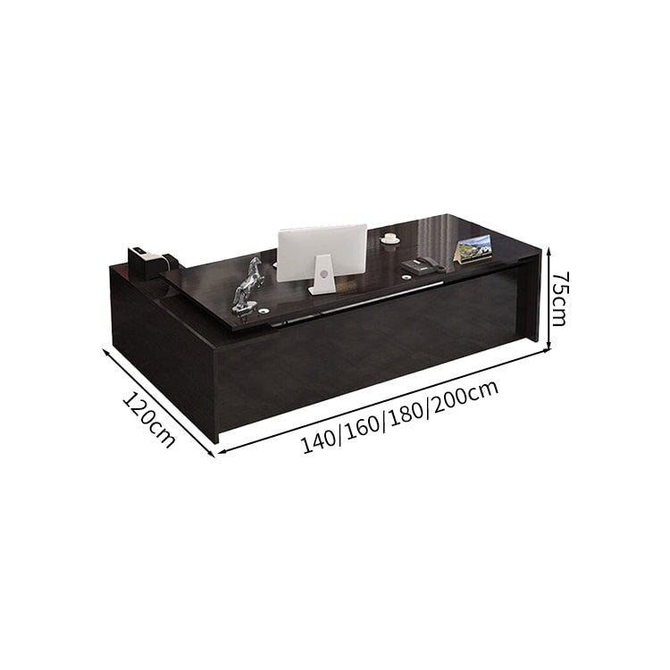 Executive Desk, President's Desk, Work Desk, Wood Grain, Door, Printer Storage, Wiring Hole, Wide Top, Simple, Black, ED-A6 