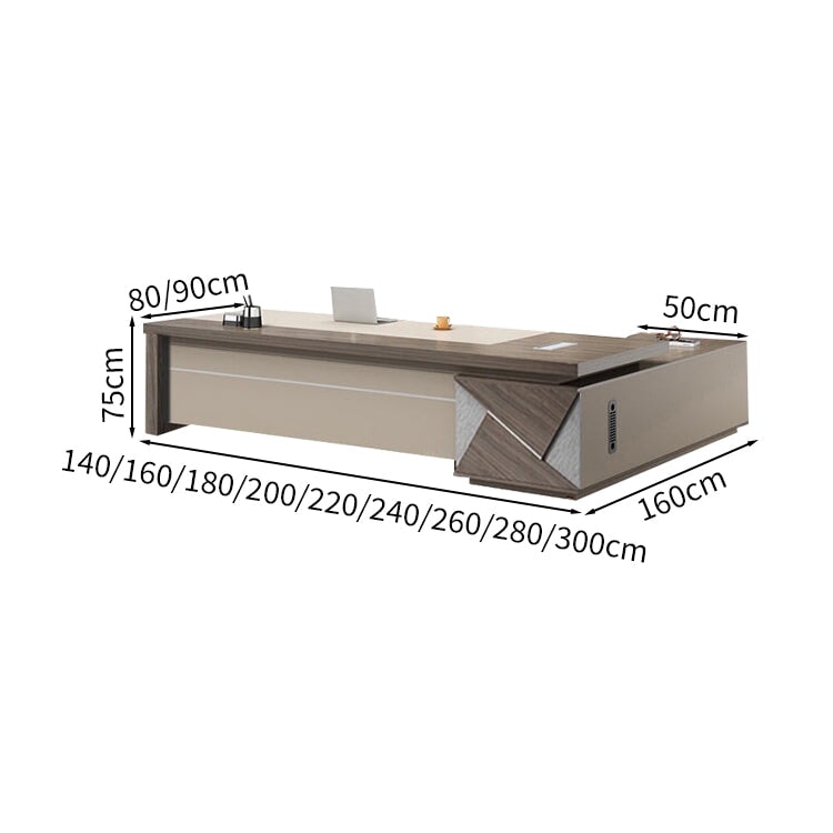 President's Desk, Luxury Executive Desk, President Desk, Melamine Veneer, Two-tone Design, Wood Grain, Side Cabinet, Dial Lock, PC Vent, Customizable, ED-A11 