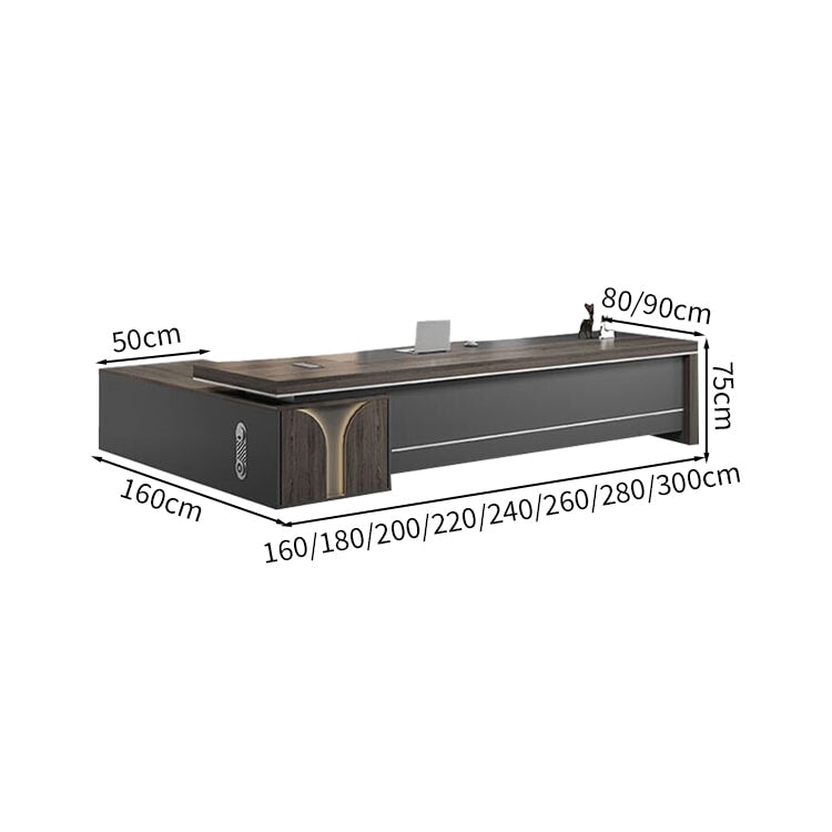 Office Desk, Executive Desk, President Desk, Melamine Veneer, Side Cabinet, Combination Lock, Chic Atmosphere, With Back Panel, Gray, Customizable, ED-A10 