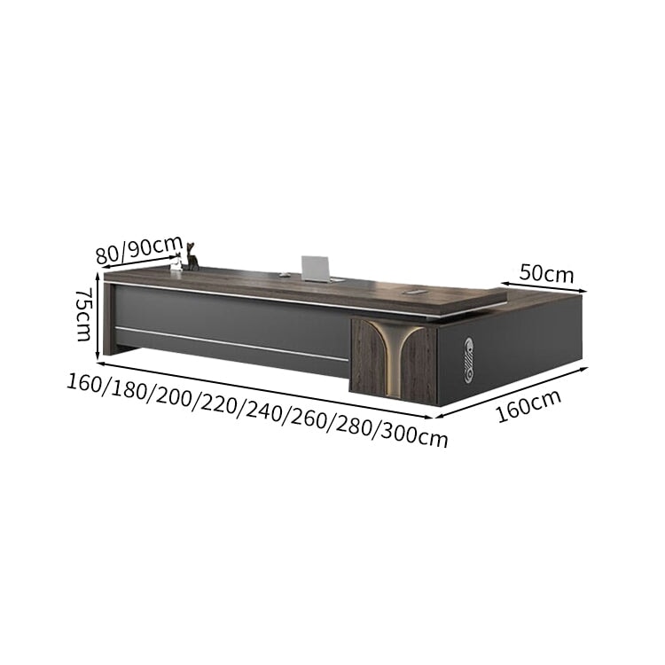 Office Desk, Executive Desk, President Desk, Melamine Veneer, Side Cabinet, Combination Lock, Chic Atmosphere, With Back Panel, Gray, Customizable, ED-A10 
