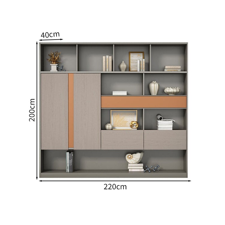 Office Table, Office Desk, Executive Desk, President Desk, Steel Legs, V-Shaped Structure, Skirting Board, Side Cabinet, Melamine Laminated Board, Multi-Purpose Tabletop Outlet, Gray, Customizable, LBZ-M038 