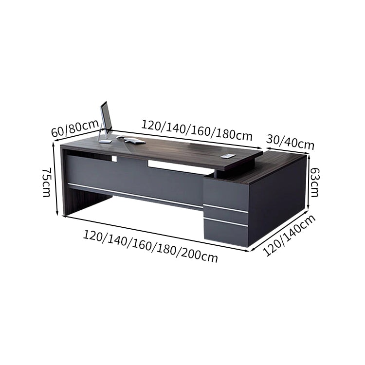 Executive Desk, Executive Table, Office Desk, President's Desk, Side Cabinet, Drawer, Wiring Box, Comfortable, Natural, Walnut, ED-A7 