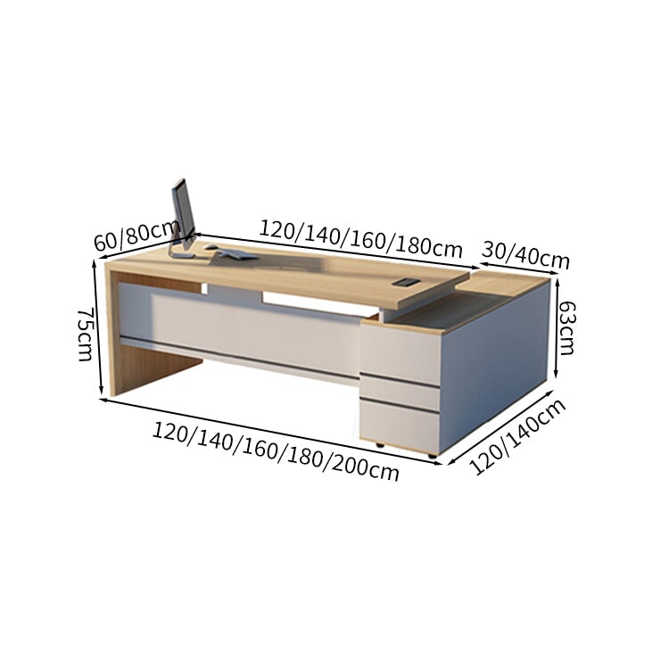 Executive Desk, Executive Table, Office Desk, President's Desk, Side Cabinet, Drawer, Wiring Box, Comfortable, Natural, Walnut, ED-A7 