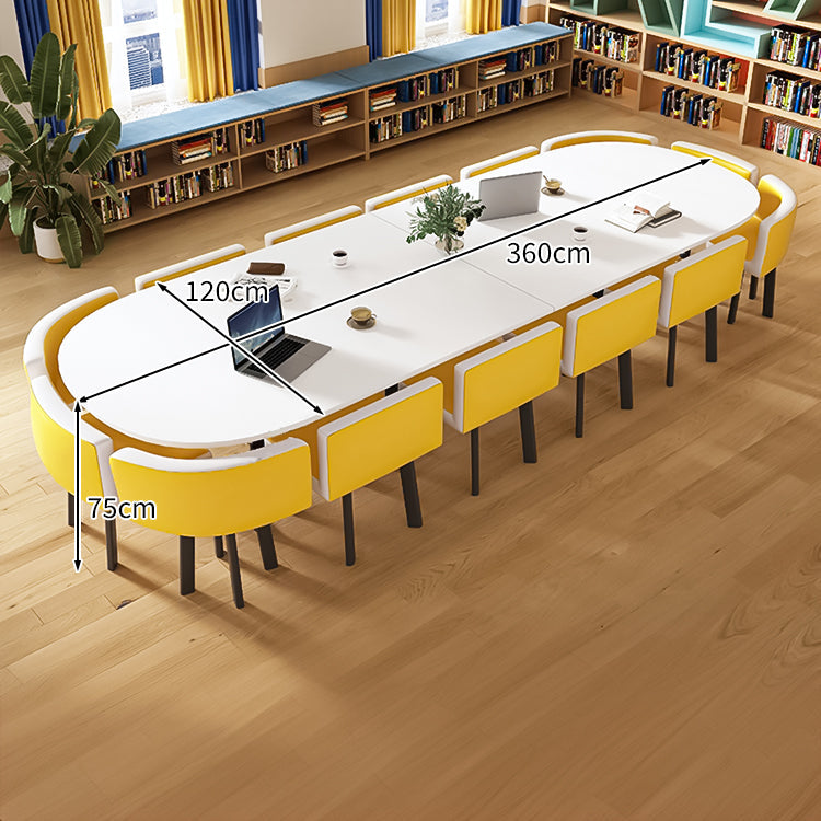 R-finish carbon steel frame wide tabletop marble pattern table conference table chair set high-resilience urethane soft simple high-quality white customizable MT-A20