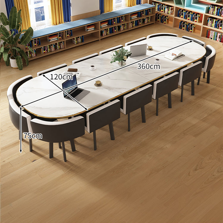 R-finish carbon steel frame wide tabletop marble pattern table conference table chair set high-resilience urethane soft simple high-quality white customizable MT-A20