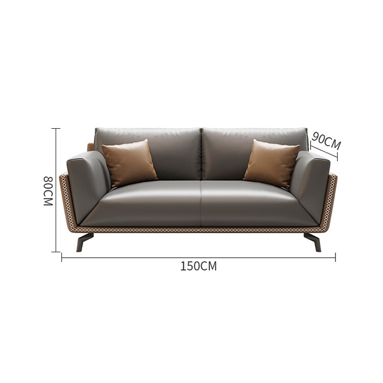 Reception sofa, sofa, office sofa, reception sofa, waiting room, reception room, 2-seater, modern, PU leather, natural wood frame, latex, durable, gray, customizable, OS-A16 