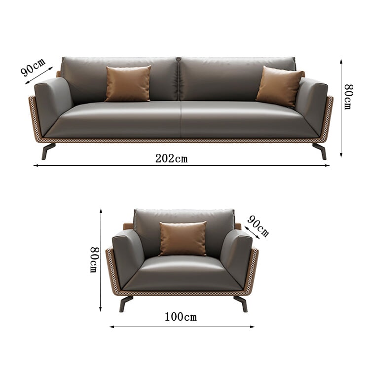 Reception sofa, sofa, office sofa, reception sofa, waiting room, reception room, 2-seater, modern, PU leather, natural wood frame, latex, durable, gray, customizable, OS-A16 