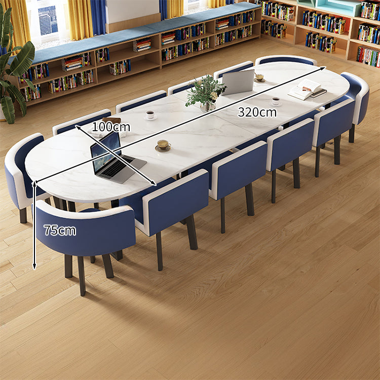 R-finish carbon steel frame wide tabletop marble pattern table conference table chair set high-resilience urethane soft simple high-quality white customizable MT-A20