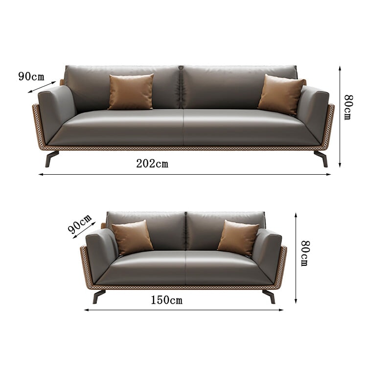 Reception sofa, sofa, office sofa, reception sofa, waiting room, reception room, 2-seater, modern, PU leather, natural wood frame, latex, durable, gray, customizable, OS-A16 