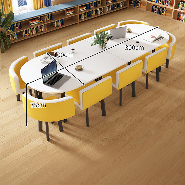 R-finish carbon steel frame wide tabletop marble pattern table conference table chair set high-resilience urethane soft simple high-quality white customizable MT-A20