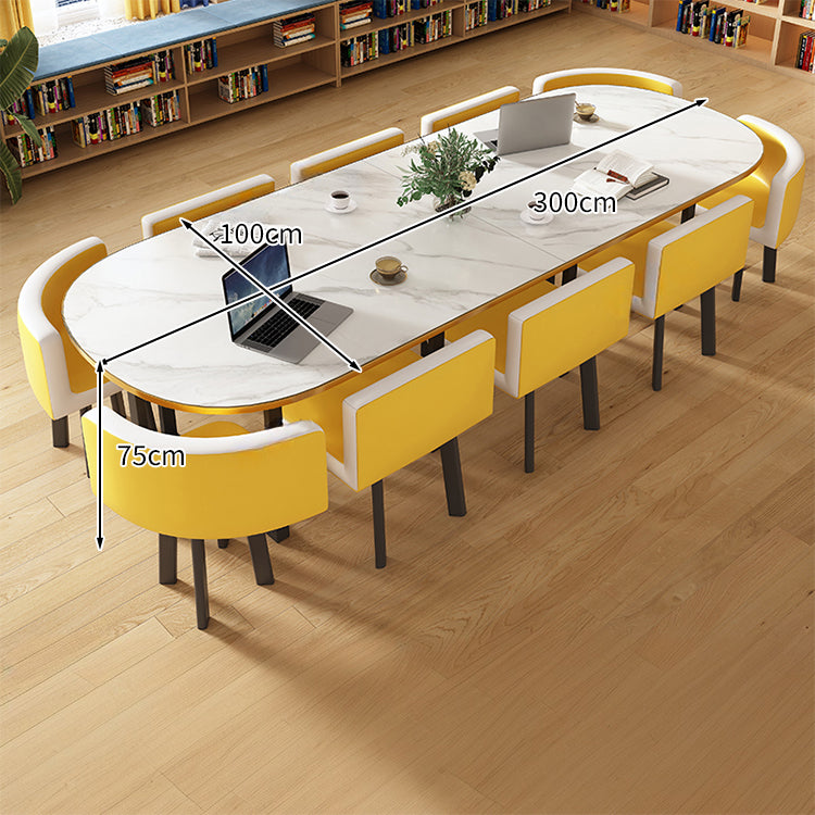 R-finish carbon steel frame wide tabletop marble pattern table conference table chair set high-resilience urethane soft simple high-quality white customizable MT-A20