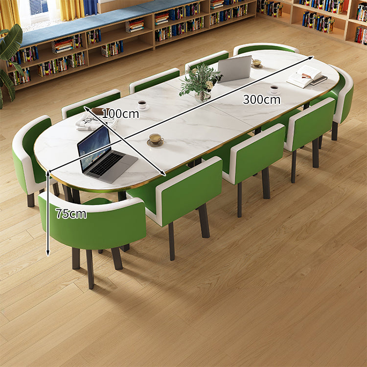 R-finish carbon steel frame wide tabletop marble pattern table conference table chair set high-resilience urethane soft simple high-quality white customizable MT-A20
