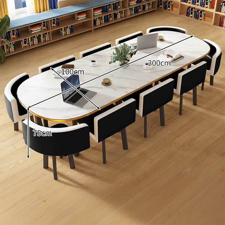 R-finish carbon steel frame wide tabletop marble pattern table conference table chair set high-resilience urethane soft simple high-quality white customizable MT-A20
