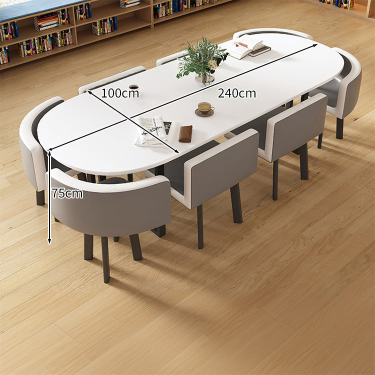 R-finish carbon steel frame wide tabletop marble pattern table conference table chair set high-resilience urethane soft simple high-quality white customizable MT-A20
