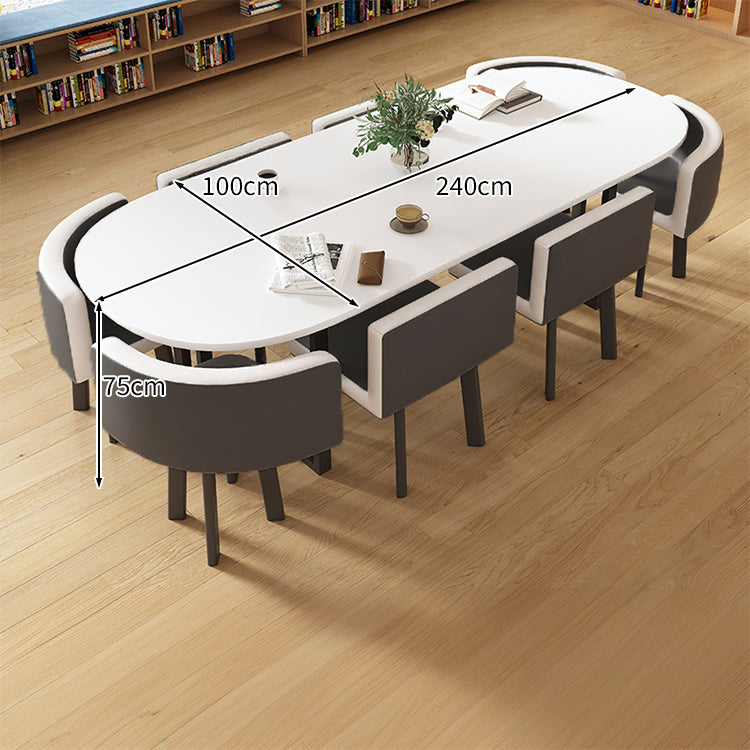 R-finish carbon steel frame wide tabletop marble pattern table conference table chair set high-resilience urethane soft simple high-quality white customizable MT-A20