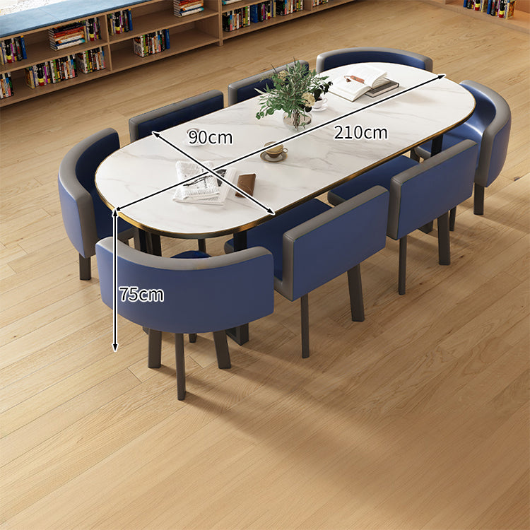 R-finish carbon steel frame wide tabletop marble pattern table conference table chair set high-resilience urethane soft simple high-quality white customizable MT-A20
