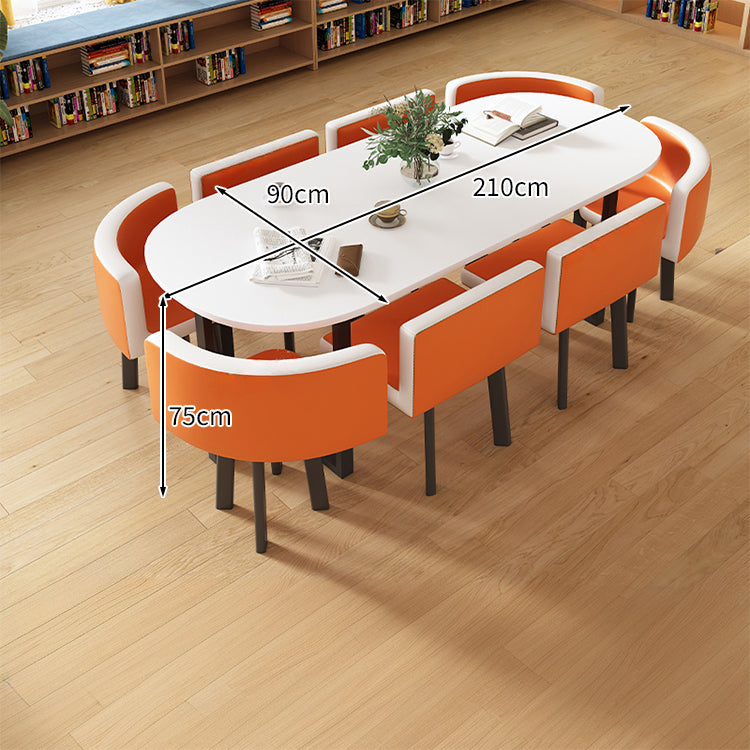 R-finish carbon steel frame wide tabletop marble pattern table conference table chair set high-resilience urethane soft simple high-quality white customizable MT-A20