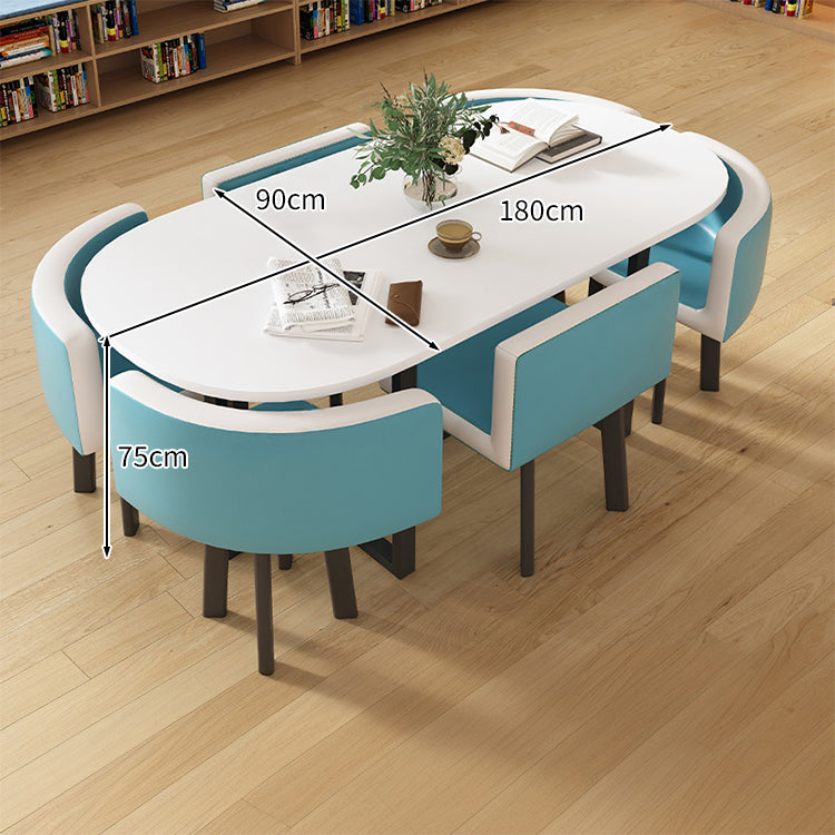 R-finish carbon steel frame wide tabletop marble pattern table conference table chair set high-resilience urethane soft simple high-quality white customizable MT-A20