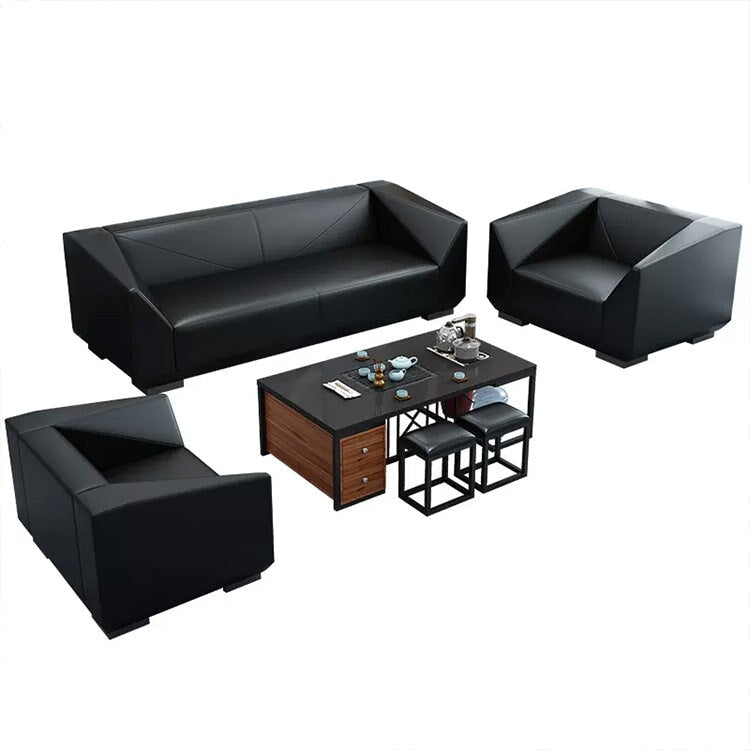 Sofa, reception sofa, indoor, reception, leather, breathable, fit, urethane foam, geometric, natural wood, stylish, modern, black, customizable OS-A14 
