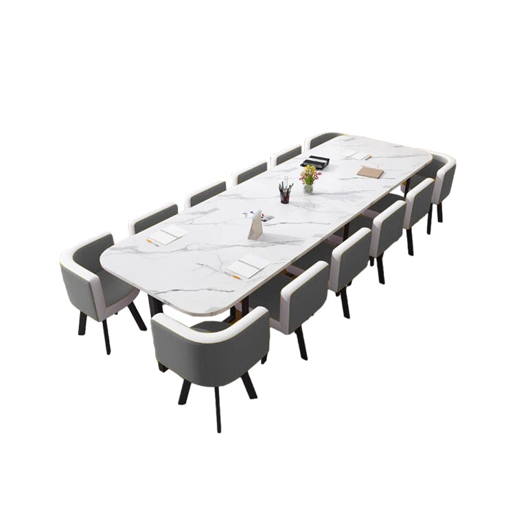 For companies and offices, rectangular type, space-saving, simple, natural, white marble, office desk, conference table, conference table set, meeting table, customizable MT-A19